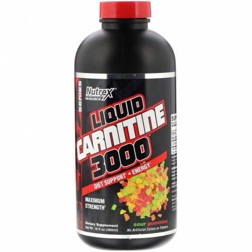Nutrex Research, Жидкий карнитин 3000, Кислые жевательные конфеты, 16 ж. унц.(480 мл)