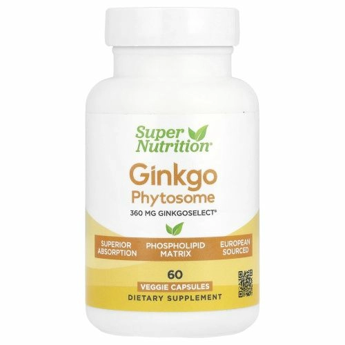 Super Nutrition, Ginkgo Phytosome, фитосомы гинкго, 360 мг, 60 растительных капсул