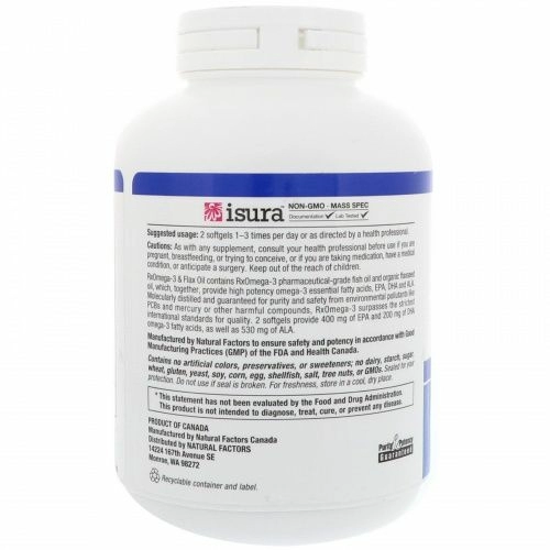 Natural Factors, RxOmega-3 и льняное масло, 120 Softgels