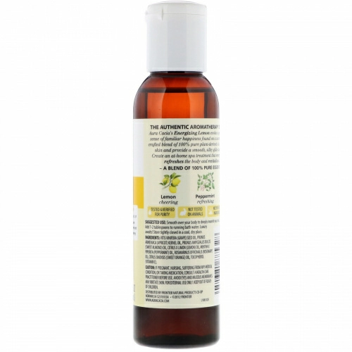 Aura Cacia, Ароматерапевтическое масло для тела, бодрящий лимон, 4 жидких унции (118 мл)