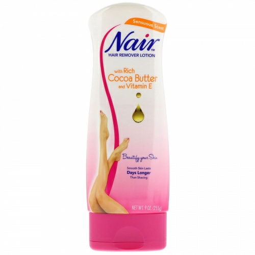Nair , Лосьон для удаления волос, с густым маслом какао и витамином E, 255 г