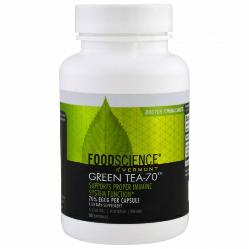 FoodScience, Зеленый чай -70, декафинированный, 60 капсул