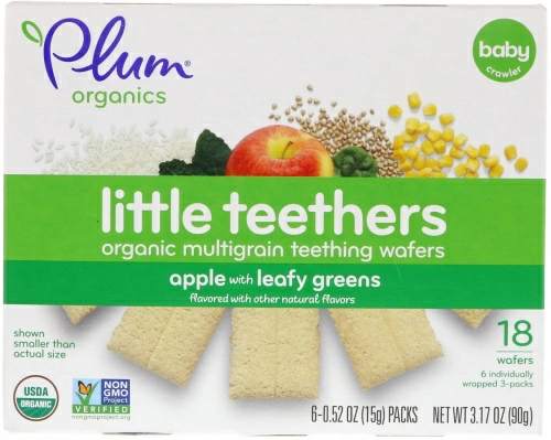 Plum Organics, Little Yums, Organic Teething Wafers, Spinach, Apple & Kale, 6x0.5oz