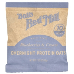 Bob's Red Mill, Overnight Protein Oats, цельнозерновые продукты, голубика и сливки, 4 пакетика по 60 г (2,12 унции)