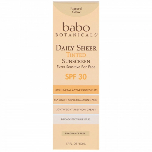 Babo Botanicals, Ежедневный прозрачный, солнцезащитный крем с оттенком, фактор защиты SPF 30, 50 мл