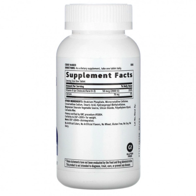 GNC, Vitamin D3, 50 mcg, 2000 МЕ, 180 Tablets