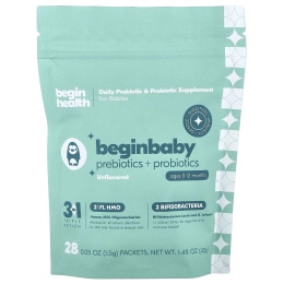Begin Health, пребиотики и пробиотики для детей от 0 до 12 месяцев, без ароматизаторов, 28 пакетиков по 1,5 г (0,05 унции)