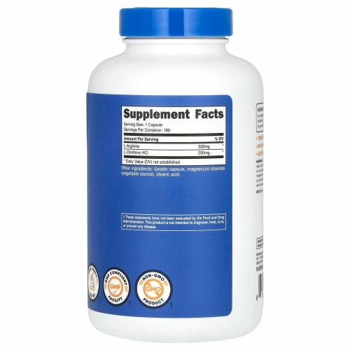 Nutricost, L-аргинин + L-орнитин, 750 мг, 180 капсул