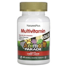 Nature's Plus, Source of Life, Animal Parade Gold, жевательные мультивитамины с микроэлементами для детей, со вкусом вишни, 60 таблеток в форме животных