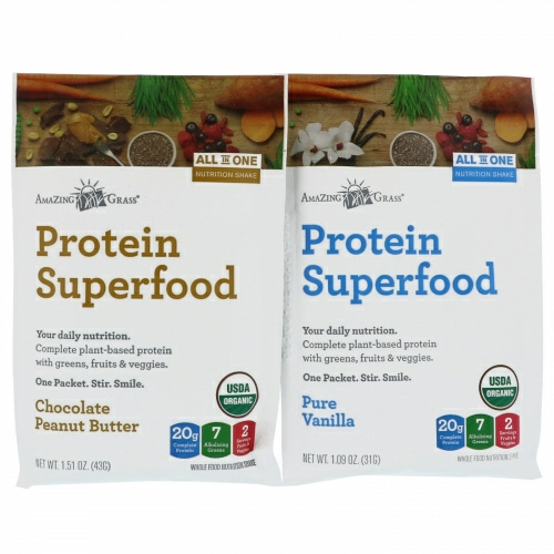 Amazing Grass, Protein Superfood Variety Pack, Two Flavors, Chocolate Peanut Butter & Pure Vanilla