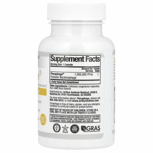 Arthur Andrew Medical, Floraphage, мультипликатор пробиотиков, 30 капсул