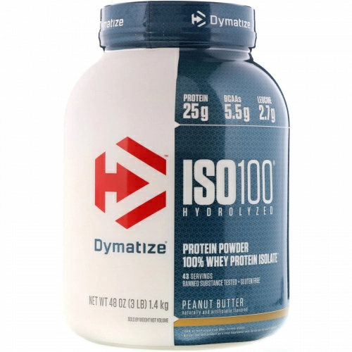 Dymatize Nutrition, ISO 100 гидролизованный, 100% изолят сывороточного протеина, арахисовое масло, 48 унций (1,4 кг)