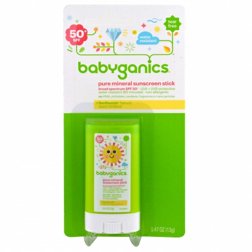 BabyGanics, Солнцезащитные минеральные стики, SPF 50+, 0,47 унц. (13 г)