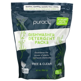Puracy, Dishwasher Detergent Packs, Free & Clear, 50 Wash Loads, 30 oz (850 g)