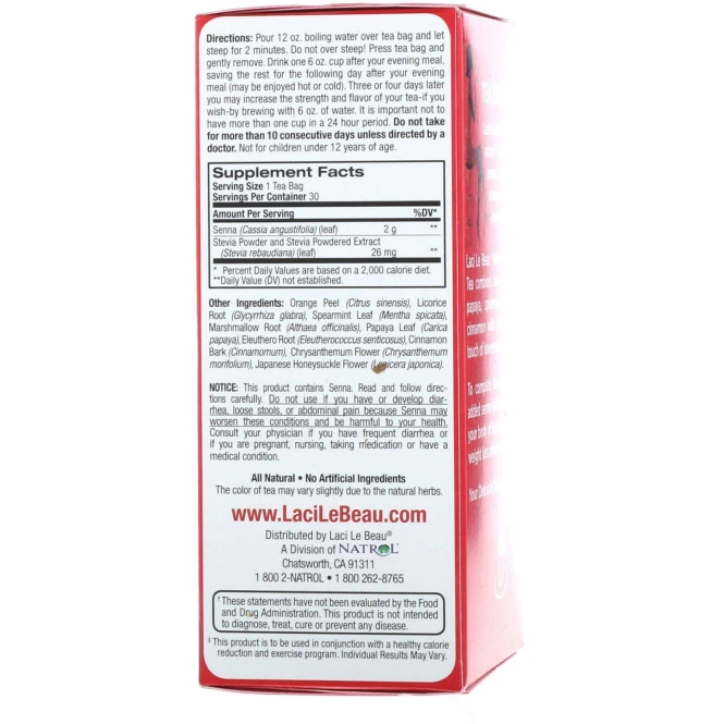 Natrol, Laci Le Beau, Диетический чай, Натуральные растительные компоненты, 30 чайных пакетиков, 2,63 унции (75 г)