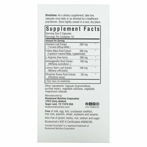 Bluebonnet Nutrition, Intimate Essentials, для нее, 30 растительных капсул
