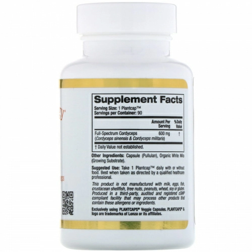 California Gold Nutrition, Fungiology, Комплекс с кордицепсом, 90 растительных капсул