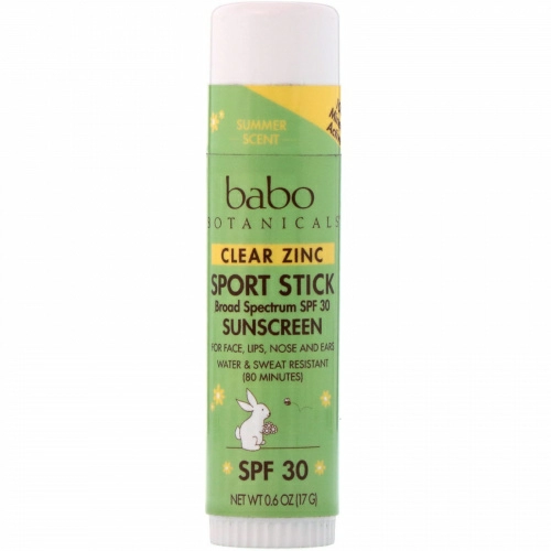 Babo Botanicals, Бесцветный солнцезащитный крем с цинком, спортивный карандаш, SPF 30, 17 г (0,6 унций)