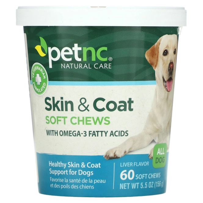 petnc NATURAL CARE, Естественный уход за домашними животными, кожа и шерсть, вкус печени, для всех собак, 60 жевательных пастилок