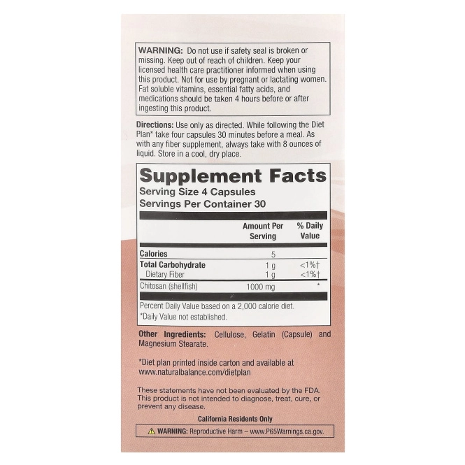 Natural Balance, Хитозан, 1000 мг, 120 капсул