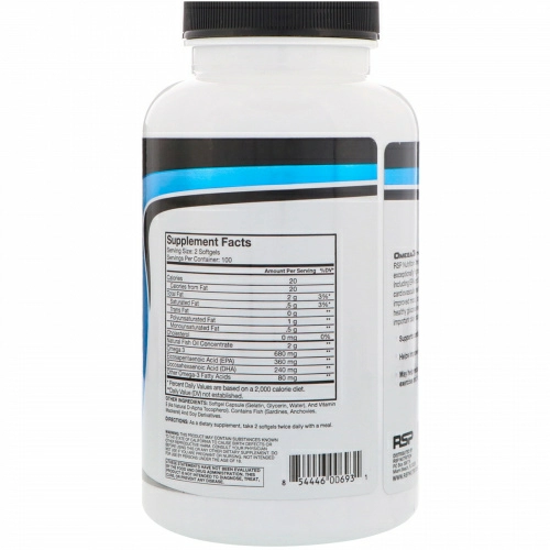 RSP Nutrition, Омега-3, 200 мягких таблеток