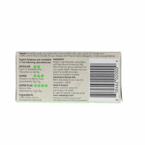 Veeda, 100% Natural Cotton Tampon, Regular, 16 Tampons