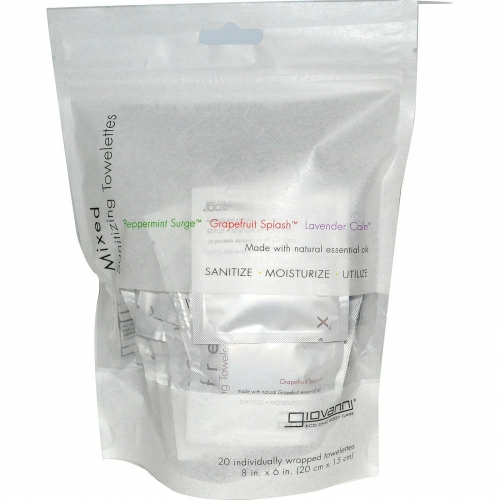 Giovanni, Mixed Towelettes, Organic, Peppermint Surge, Grapefruit Splash, Lavender Calm, 20 Mixed Towelettes