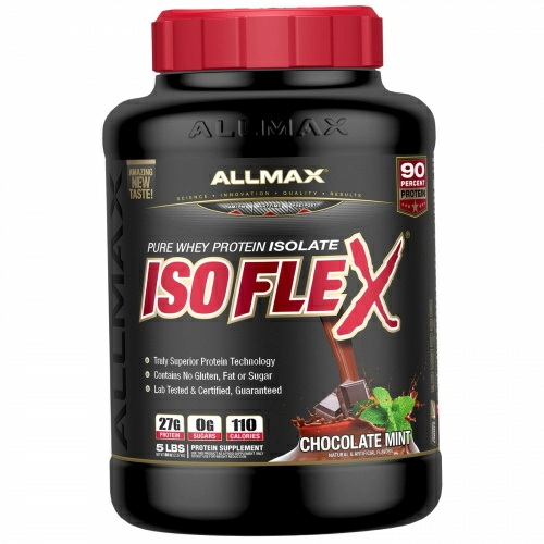 ALLMAX Nutrition, Isoflex, 100%-ный сверхчистый изолят сывороточного белка (ИСБ с фильтрацией частиц заряженными ионами), шоколад и мята, 5 фунтов (2,27 кг)