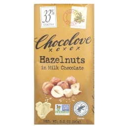 Chocolove, Молочный шоколад с фундуком, 33% какао, 90 г (3,2 унции)