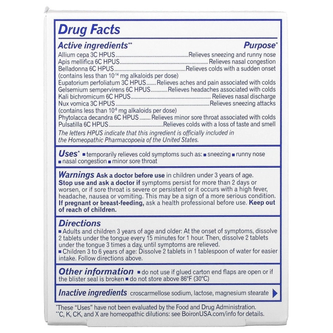 Boiron, Coldcalm, 60 быстрорастворимых таблеток