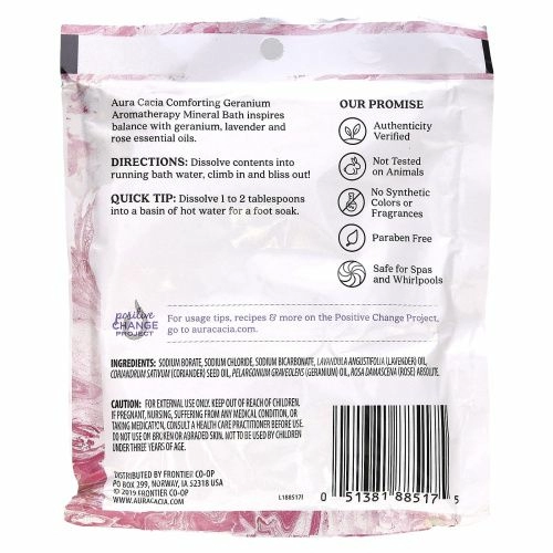 Aura Cacia, Минеральная ароматерапевтическая ванна, Comforting Geranium, 70.9 г