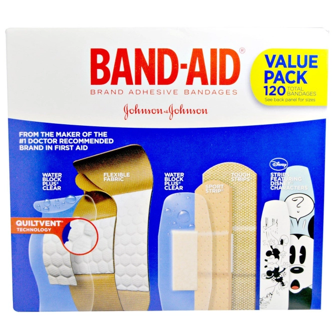 Band Aid, Пластыри, перевязки, экономичная упаковка, 5 пачек, 120 штук