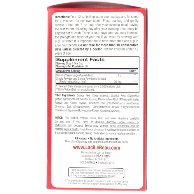 Natrol, Laci Le Beau, чай для придерживающихся диеты, натуральные лекарственные травы, 60 чайных пакетиков, 5.26 унций (150 г)