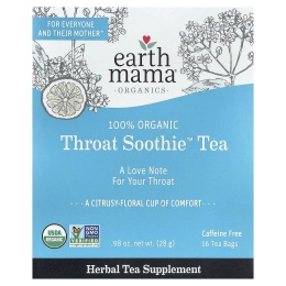 Earth Mama, Organics, 100% органический чай Throat Soothie™, без кофеина, 16 чайных пакетиков, 28 г (0,98 унции)