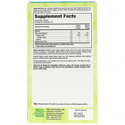 Hero Nutritional Products, Yummi Bears, Fiber, All Natural Fruit Flavors, 60 Gummy Bears