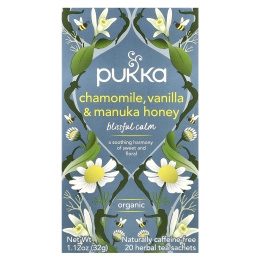 Pukka Herbs, Органический травяной чай, ромашка, ваниль и мед манука, без кофеина, 20 пакетиков, 32 г (1,12 унции)