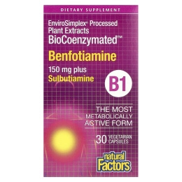 Natural Factors, в биокоферментированной форме, бенфотиамин, 150 мг, 30 вегетарианских капсул
