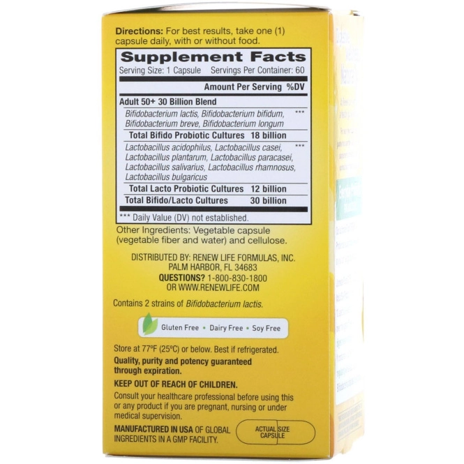 Renew Life, Ultimate Flora Probiotic, Adult 50+, 30 Billion Live Cultures, 60 Vegetable Capsules