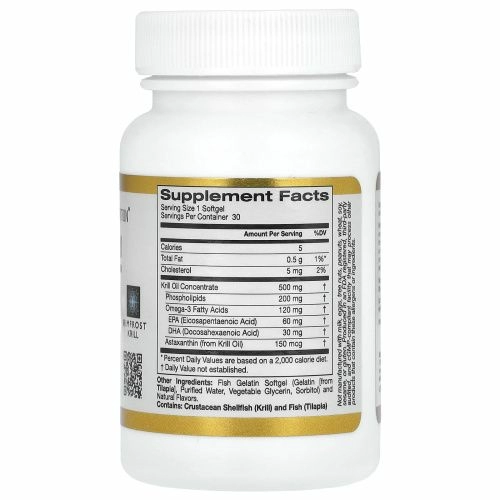 California Gold Nutrition, Жир арктического криля, с астаксантином, RIMFROST, натуральный клубничный и лимонный вкус, 500 мг, 30 желатиновых капсул-рыбок