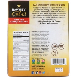 Raw Rev, Glo, Смесь орешков с карамелью & морской солью, 12 батончиков по 1,6 унции (46 граммов)