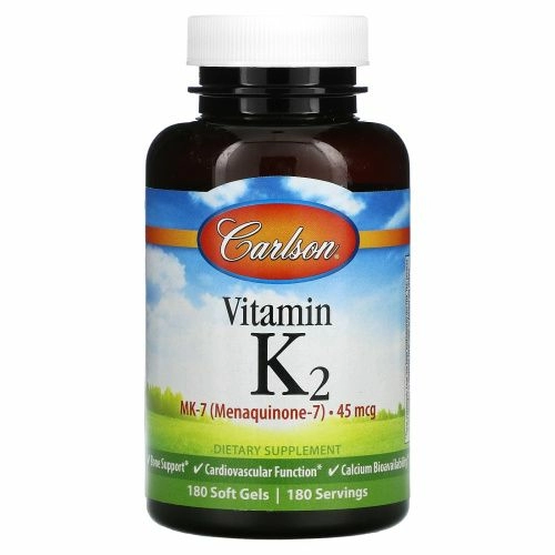 Carlson Labs, Витамин К2 МК-7 (менахиноном-7), 45 микрограмм, 180 желатиновых капсул