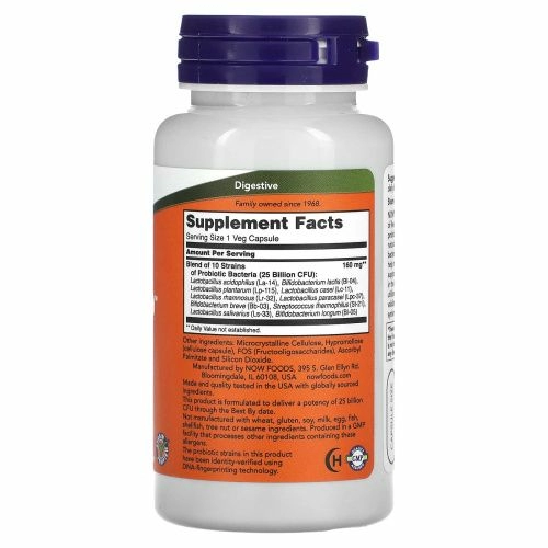 Now Foods, Probiotic-10 25 млн, 100 вегетарианских капсул