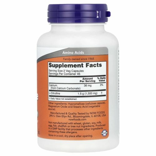 Now Foods, L-цитруллин, 750 мг, 90 веганских капсул