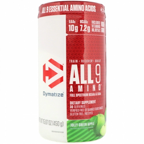 Dymatize Nutrition, All 9 Amino, Веселое зеленое яблоко, 15,87 унц. (450 г)