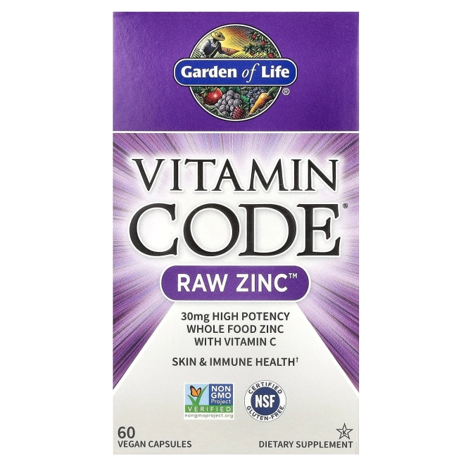 Garden of Life Vitamin CODE RAW ZINC, 60 растительных капсул