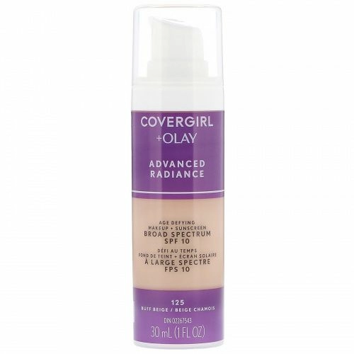 Covergirl, Olay Advanced Radiance, антивозрастная тональная основа, SPF 10, оттенок 125 «Желтовато-бежевый», 30 мл (1 жидк. унция)