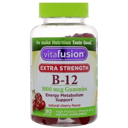 VitaFusion, Сверхсильный B-12, Натуральный вишневый вкус, 3000 мкг, 90 жевательных таблеток