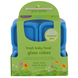 i play Inc., Green Sprouts, емкость для хранения свежего детского питания, стеклянные кубики, голубые, 4 штуки, 4 унции (118 мл) каждый