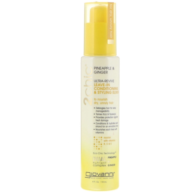 Giovanni, 2chic, эликсир-кондиционер для укладки, не требующий смывания. Ананас и имбирь, 118 мл