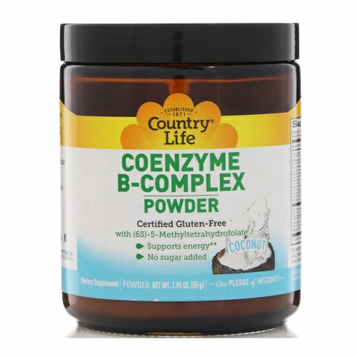 Country Life, Порошок с комплексом коферментов витамина B, кокос, 1,95 унц. (55 г)